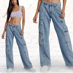 Wild Fable High Rise Cargo Jean Blue Wide Leg Jeans Size 00